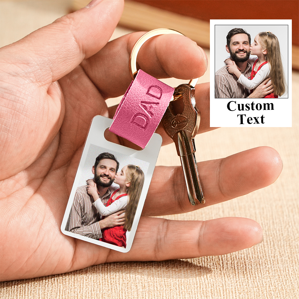 Personalised Dad Photo Keyring Custom Leather Photograph Keychain Father's Day Gift For Him
