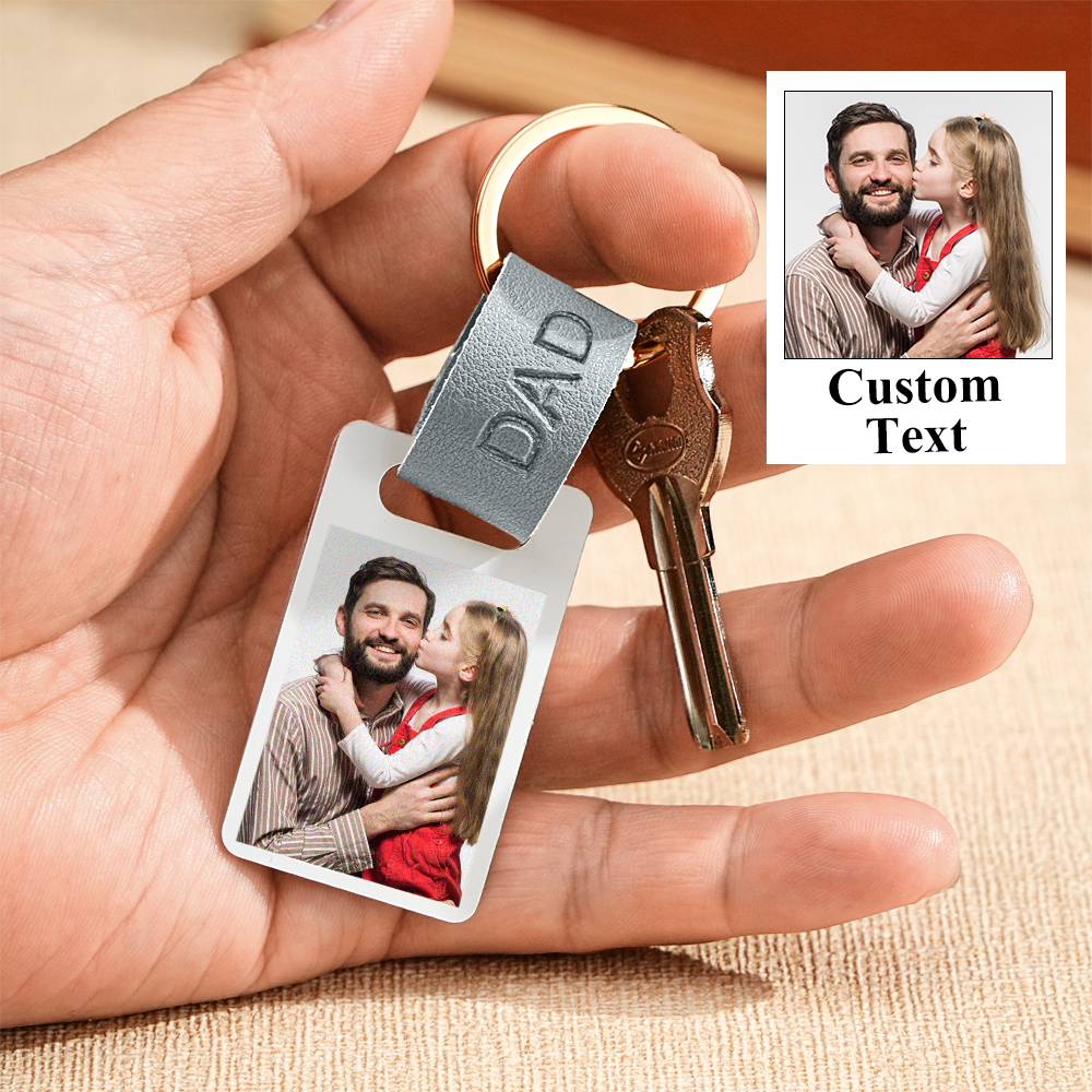 Personalised Dad Photo Keyring Custom Leather Photograph Keychain Father's Day Gift For Him