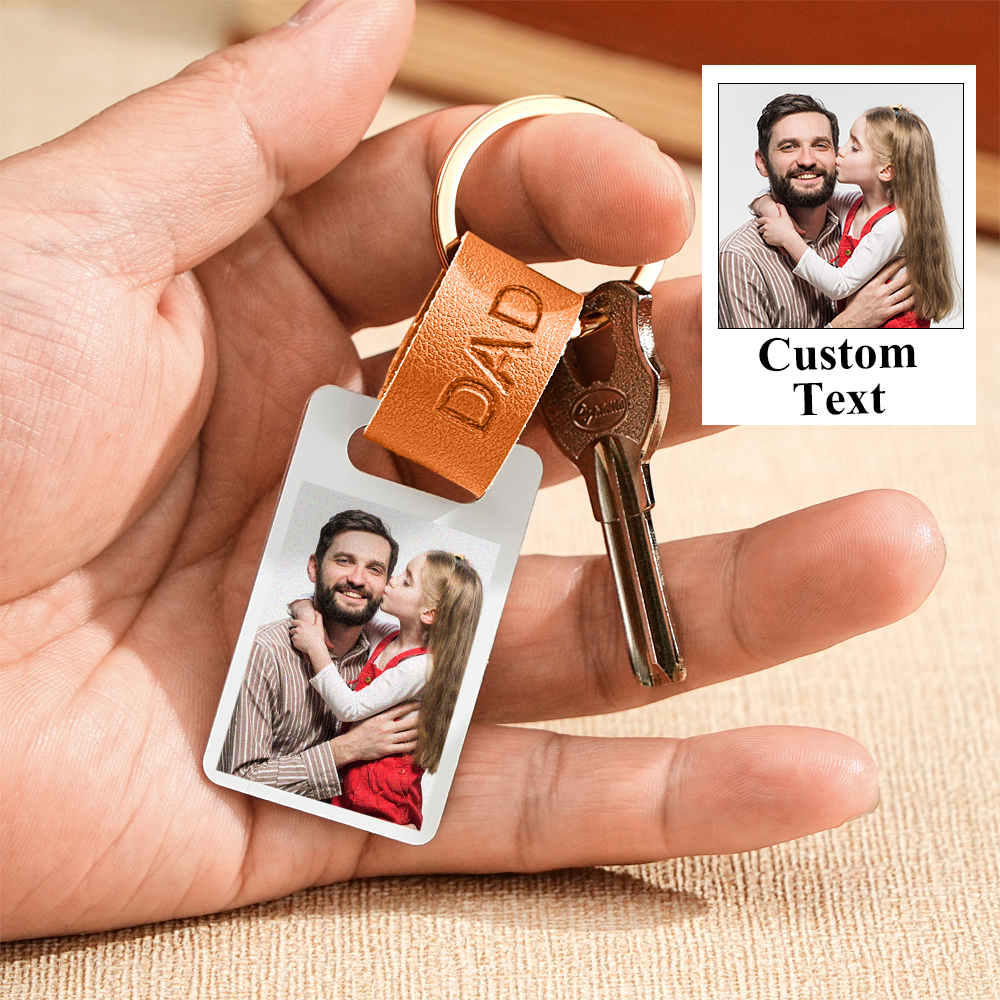 Personalised Dad Photo Keyring Custom Leather Photograph Keychain Father's Day Gift For Him