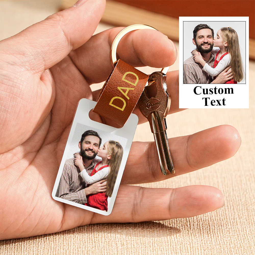 Personalised Dad Photo Keyring Custom Leather Photograph Keychain Father's Day Gift For Him
