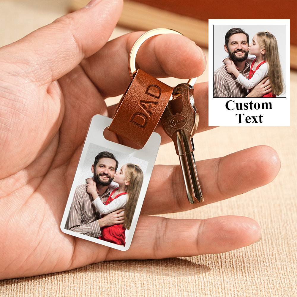 Personalised Dad Photo Keyring Custom Leather Photograph Keychain Father's Day Gift For Him