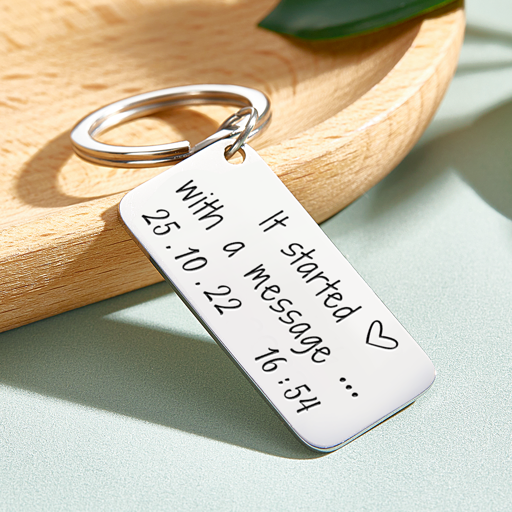 Custom Engraved Keychain It Started With A MESSAGE Personalised Wedding Anniversary Gift for Couples