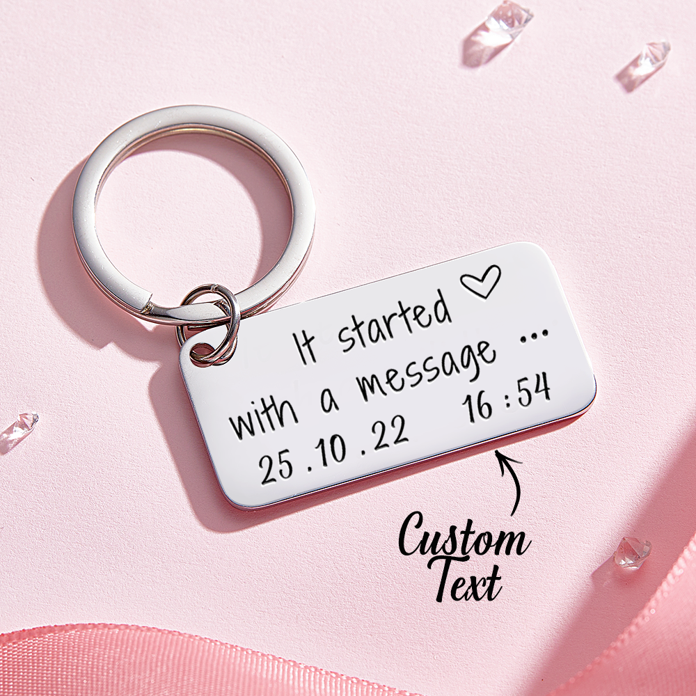 Custom Engraved Keychain It Started With A MESSAGE Personalised Wedding Anniversary Gift for Couples