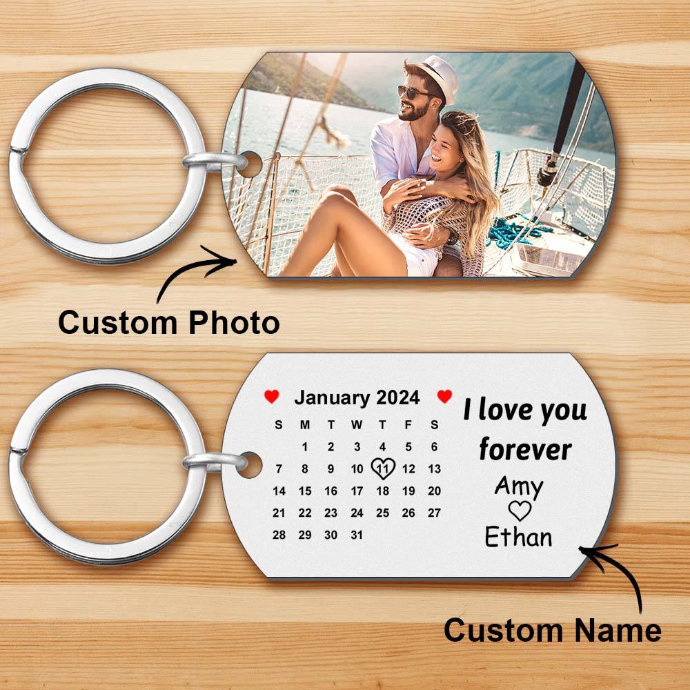 Custom Photo Forever Love Calendar Spotify Keychain Personalized Stainless Steel Keychain Gift for Lover
