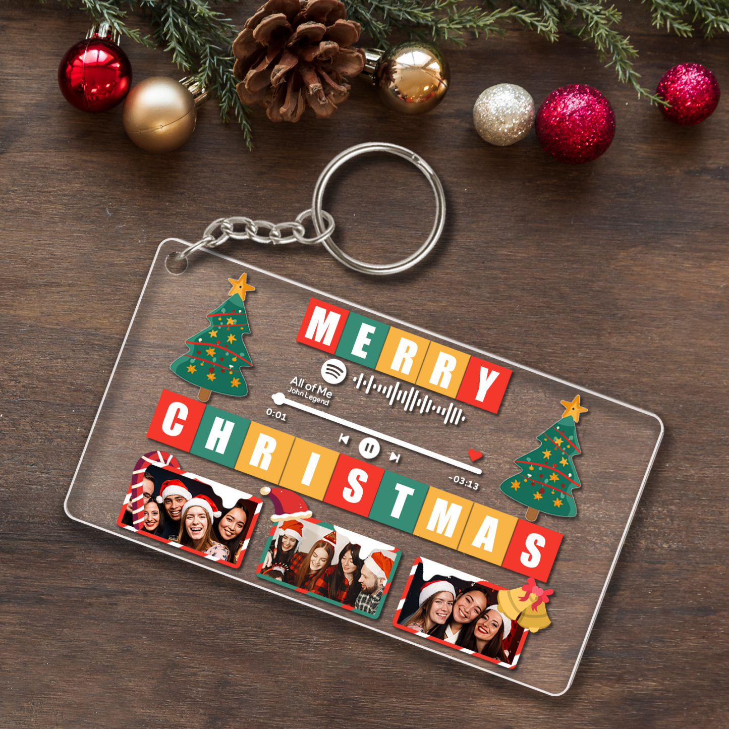 Custom Merry Christmas Scannable Spotify Code Keychains Acrylic Music Style Christmas Gifts