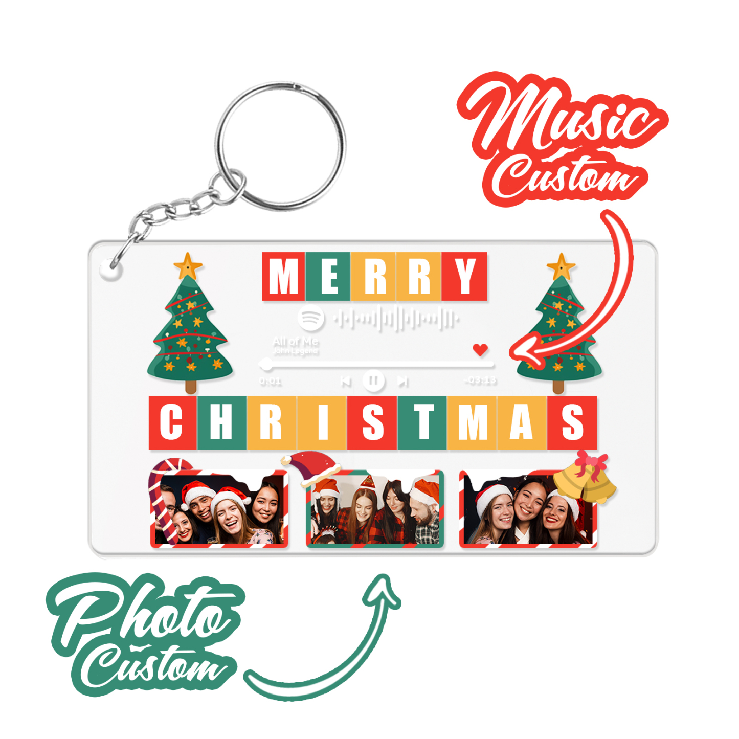 Custom Merry Christmas Scannable Spotify Code Keychains Acrylic Music Style Christmas Gifts