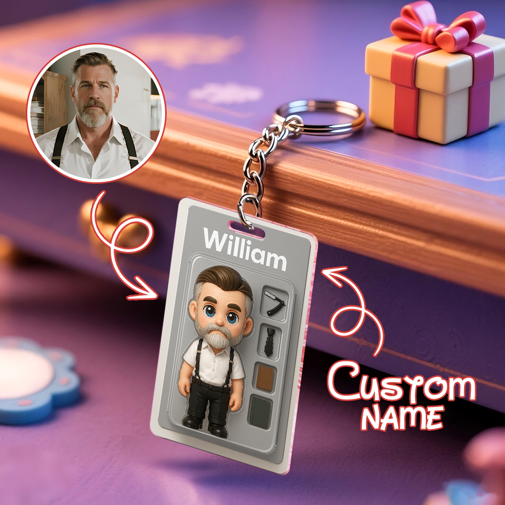 Father's Day Gifts 3D Effect Action Figure Pack Packaging Toy Box Style Art Gift Personalized Acrylic Keychain Gift for Dad Father's Day Gift