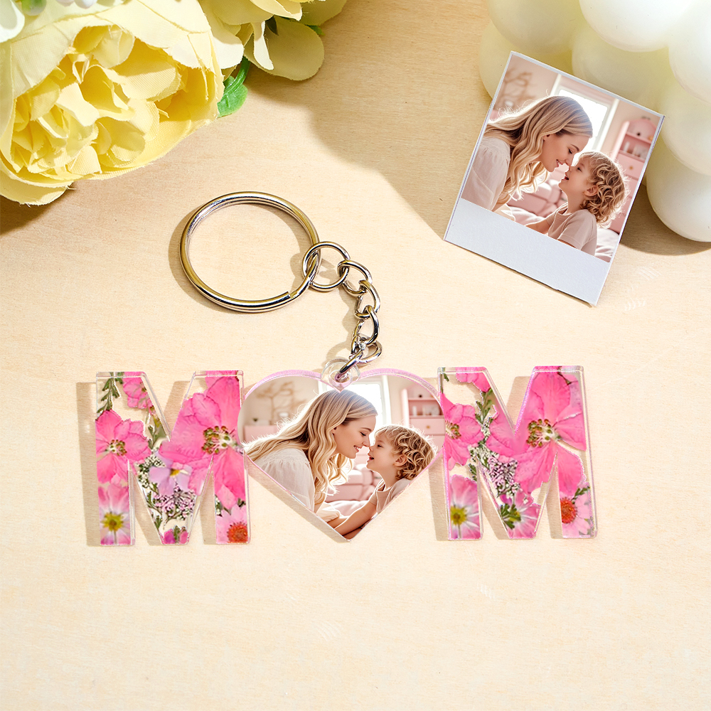 Personalized First Mother's Day Gift For Mom, Custom Photo Keychain, Mom And Kids Photo Keychain, New Mom Gift, Mothers Day Keychain Gift