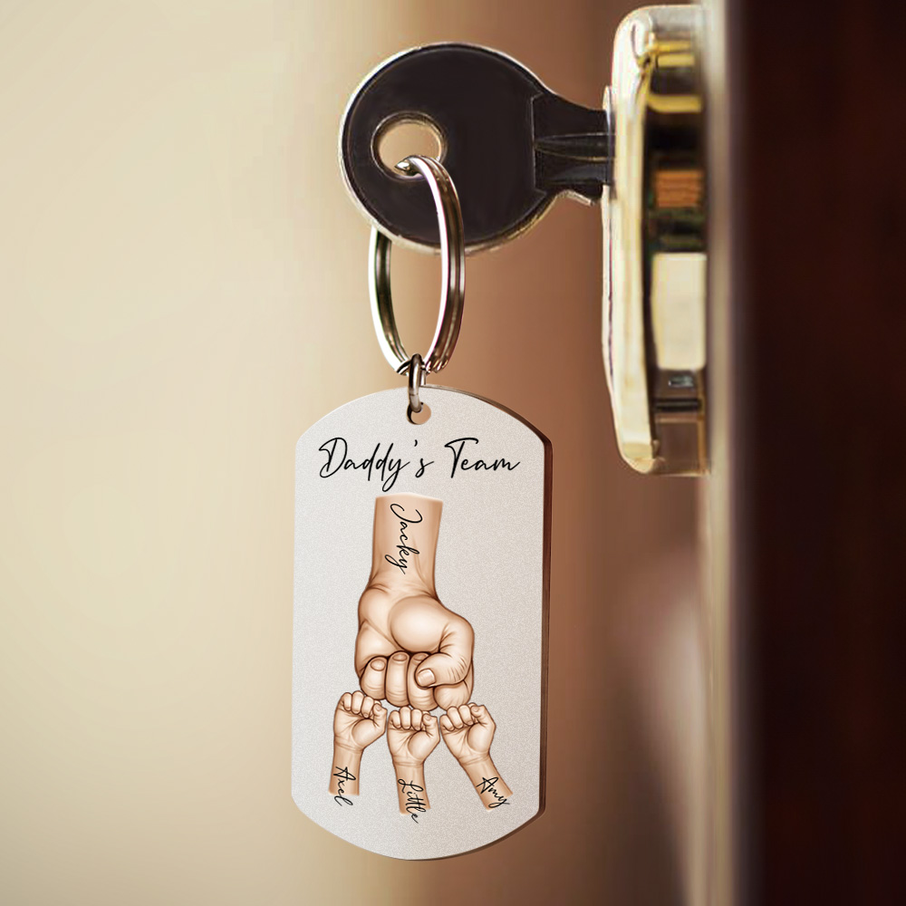 Father's Day Gifts Custom Photo Daddy's Team Fist Bump Keychain Personalized Name Keychain Gift for Dad