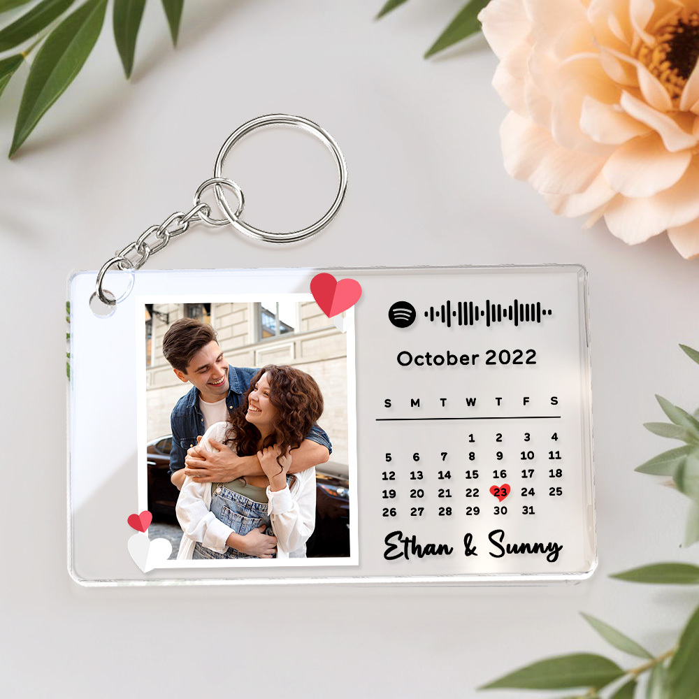Custom Love Photo Calendar Keychain Acrylic Spotify Song Keychain Anniversary Gift For Couples