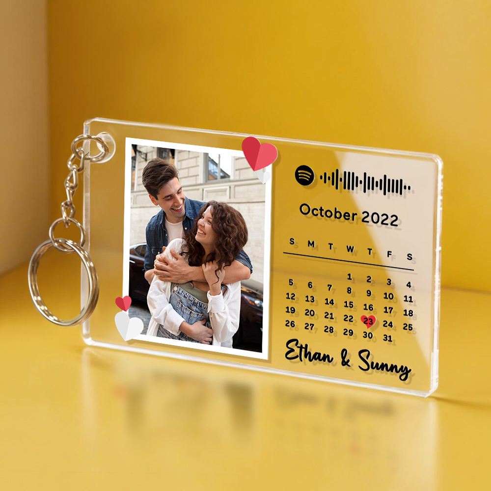 Custom Love Photo Calendar Keychain Acrylic Spotify Song Keychain Anniversary Gift For Couples