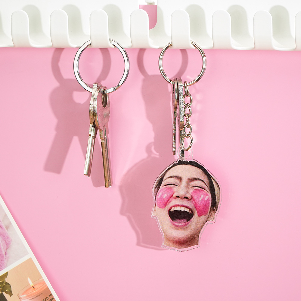 Custom Face Acrylic Keychain Personalized Photo Keyring Funny Gift for Her Gift for Him