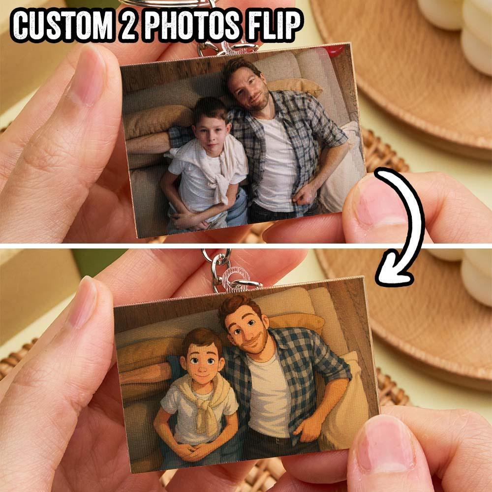 Personalized Cartoon Photo Lenticular Keychain 2-in-1 Shifting Picture Acrylic Keyring