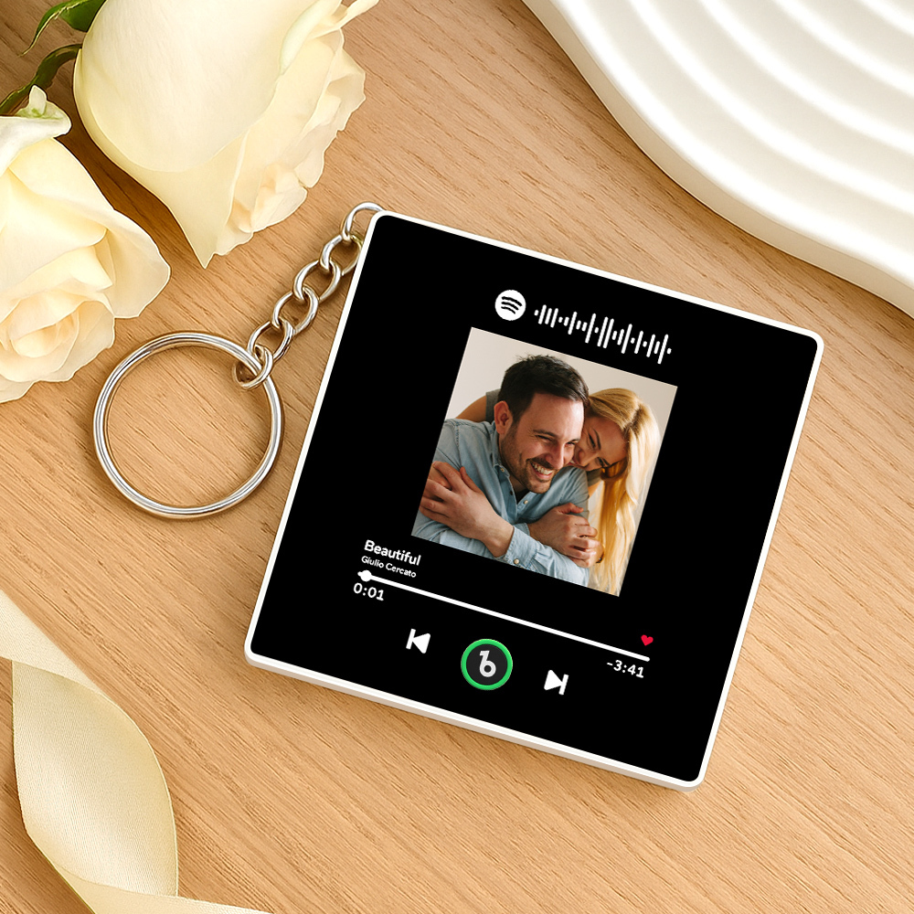 Personalized Photo Music Keychain Album Box Package Charm, Ready To Play Music Anniversary Gift - Fridgebeats