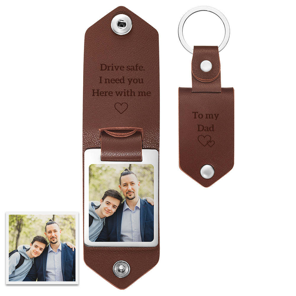 Custom Photo and Text Leather Photo Keychain Father's Day Gift