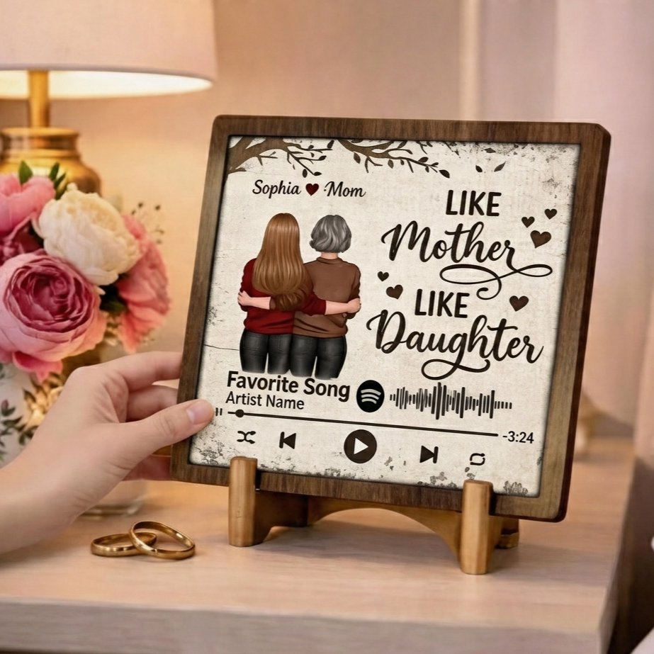 Personalized Mother Daughter Standing Back View Wooden Sign with Custom Song, Music Plaque  Gift for Mom, Mother’s Day Gift Gift for Grandma