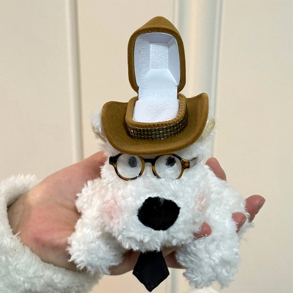 Westie Dog-Shaped Ring Box with Hat Cute Engagement Jewelry Gift for Her