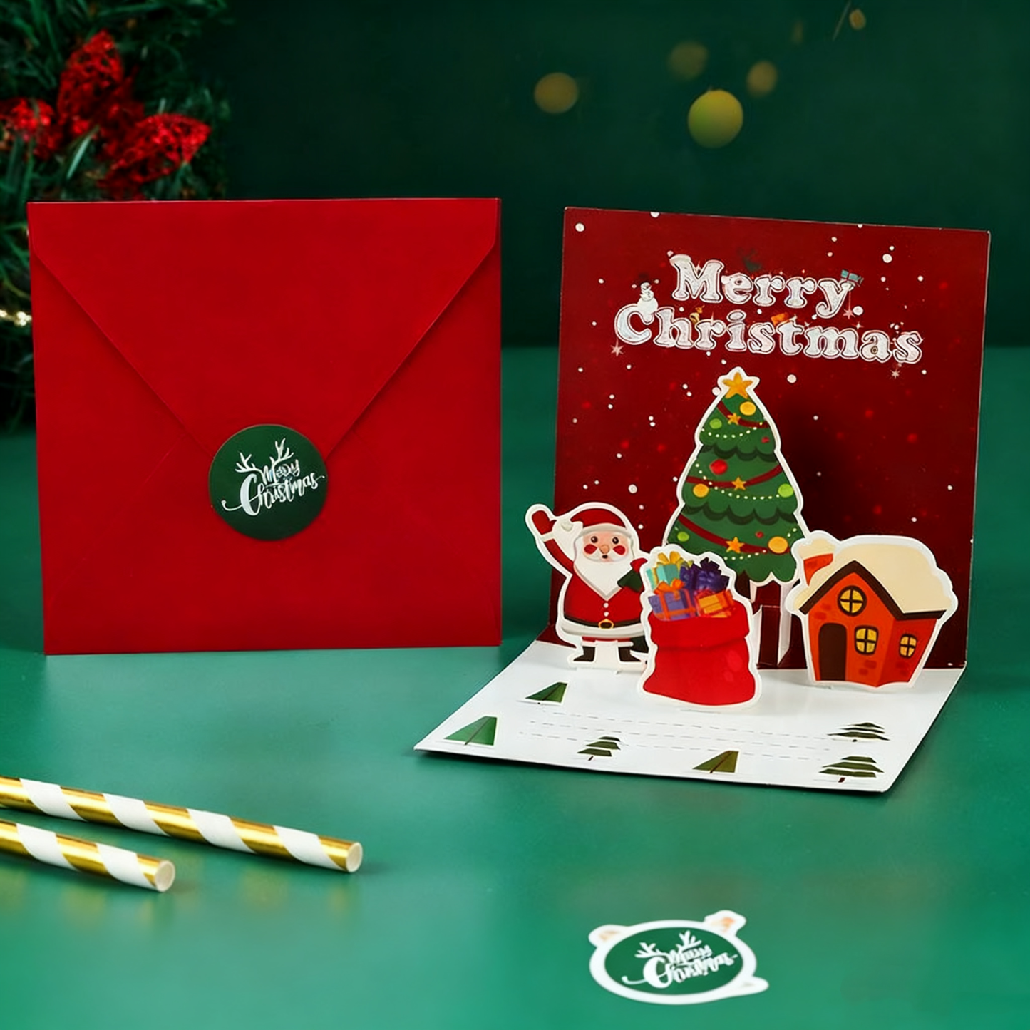 3D Christmas Greeting Card Red Santa Claus 0.01x11.5x11.5CM - MySpotifyGlass