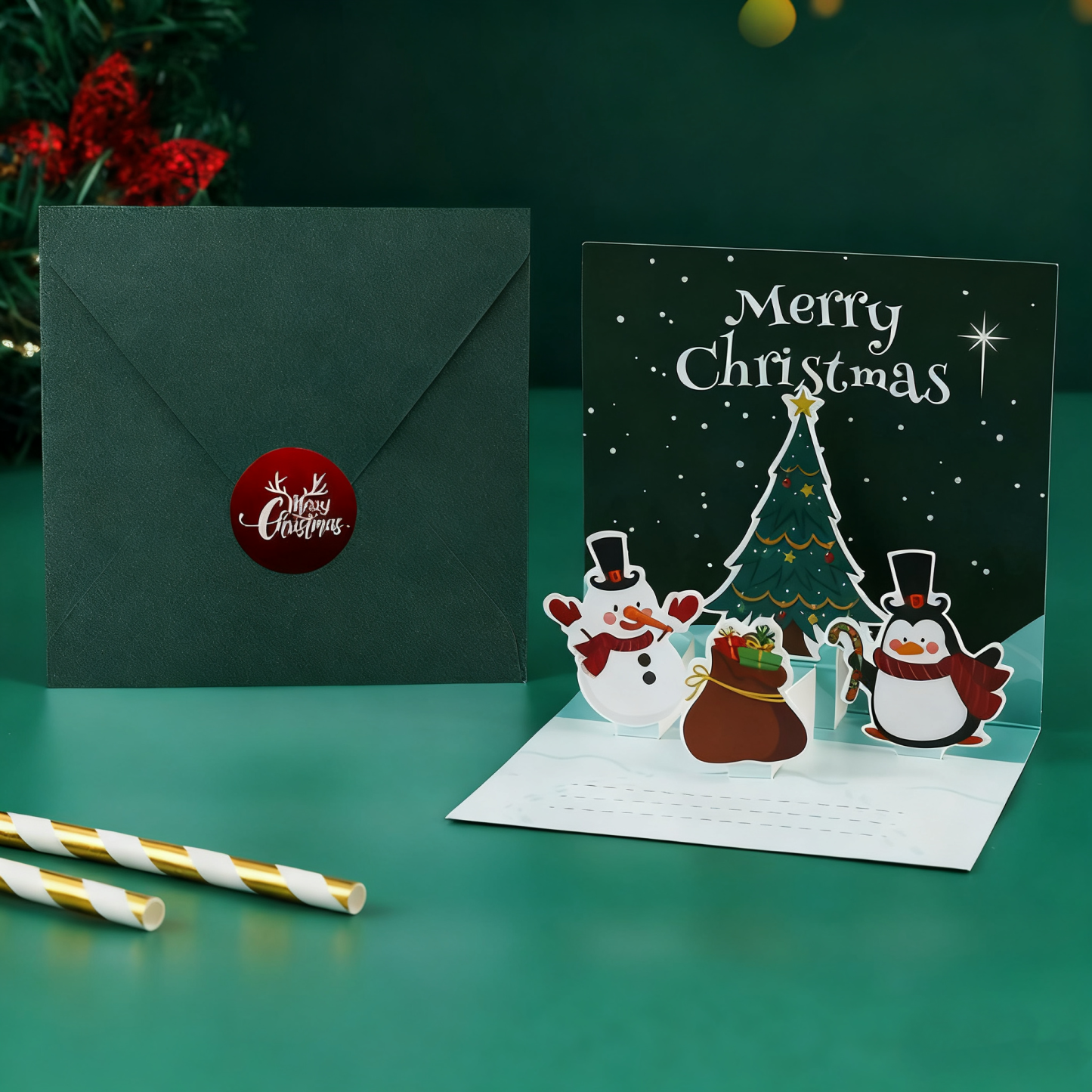 3D Christmas Greeting Card Green Santa Tree 0.01x11.5x11.5CM - MySpotifyGlass