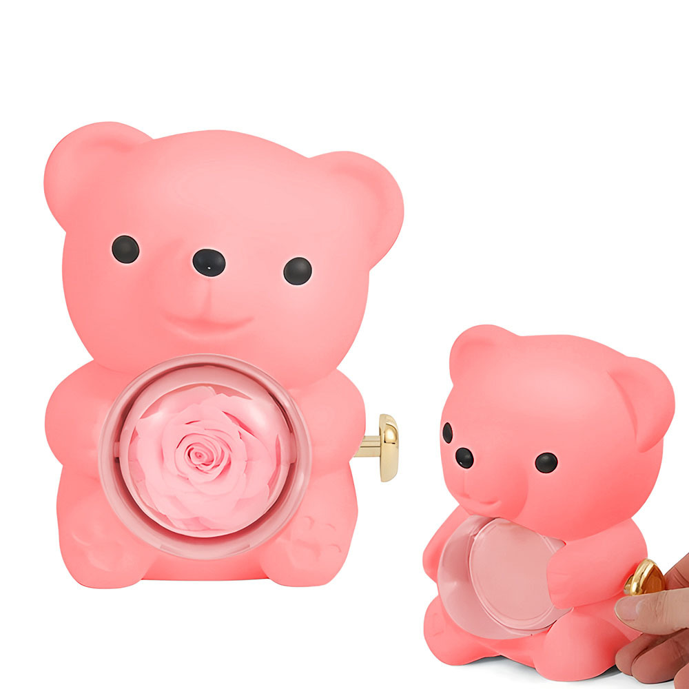 Engraved Heart Necklace with Real Rose Bear Giftbox Rose Shaped Necklace Gift Box Jewellery Gift Box