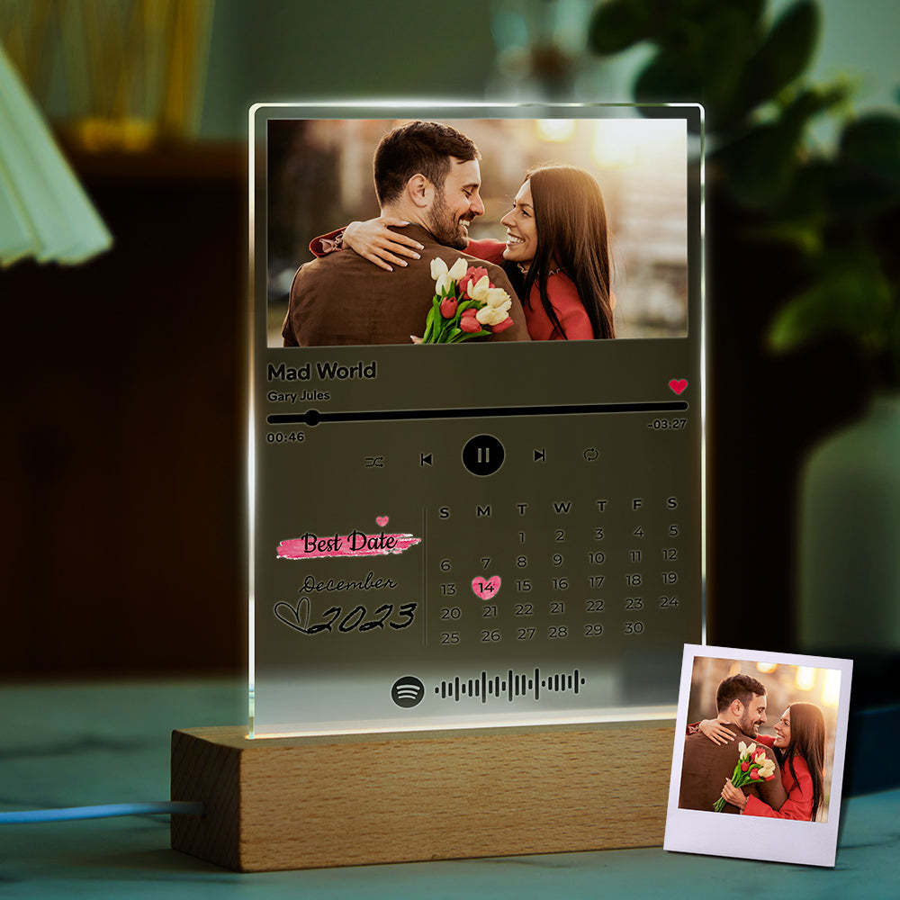 Custom Spotify Code Canlendar Night Light Photo Night Light Gift