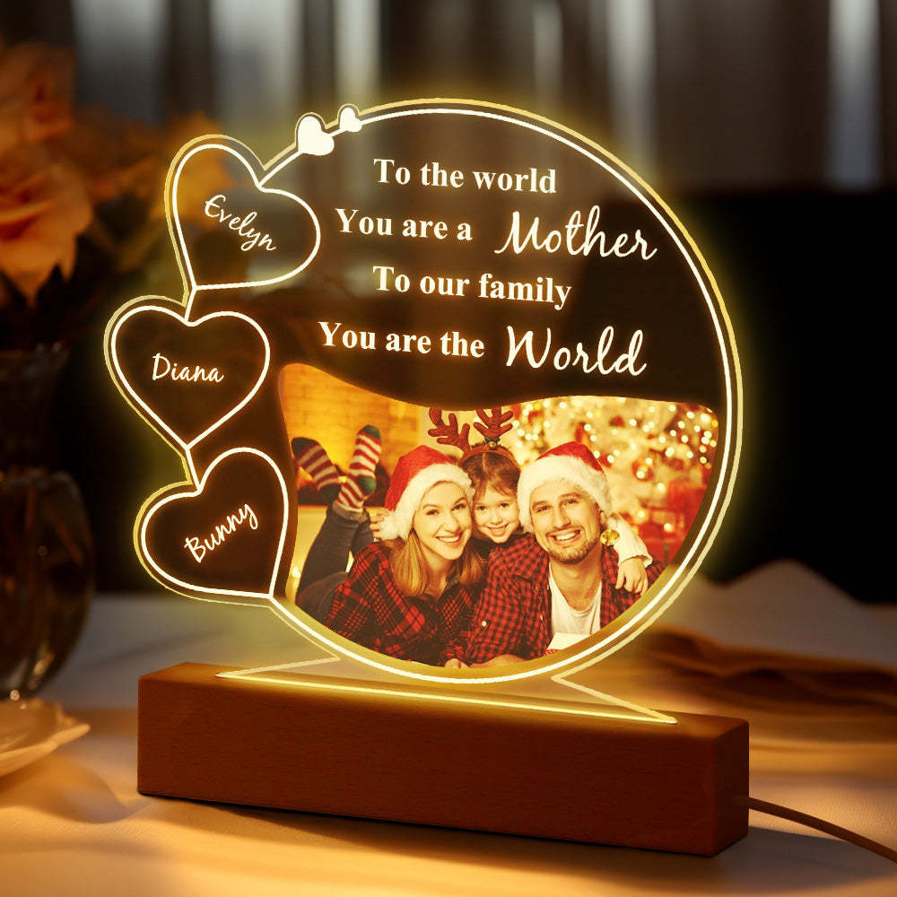 Custom Photo and Names Acrylic Plaque Lamp Gifts for Mom -