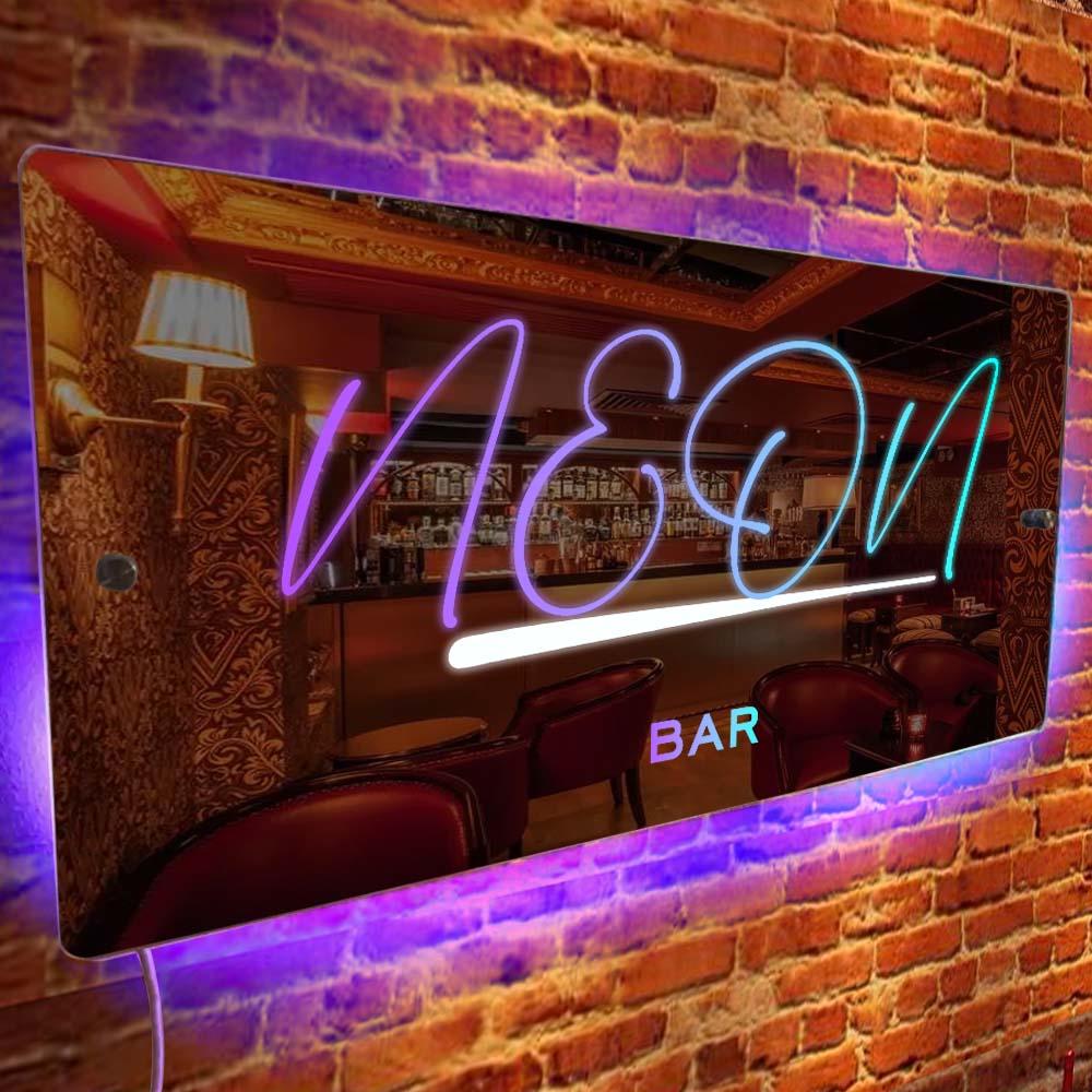 Custom Name Mirror Sign Custom Text Led Multi Color Light Up Wall Hanging Neon Signs Bar Decorative Lights Wall Decoration - soufeelus