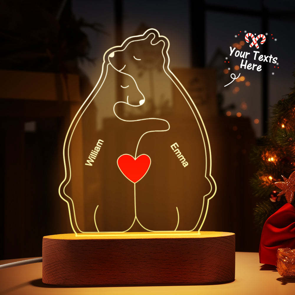 Personalized Names Warm Bear Family Acrylic Lamp Custom Night Light Best Christmas Gift -