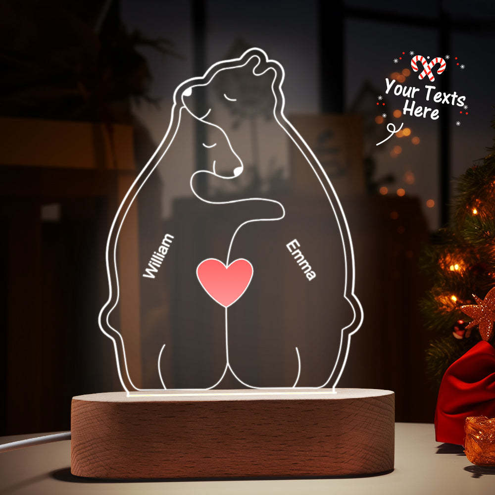 Personalized Names Warm Bear Family Acrylic Lamp Custom Night Light Best Christmas Gift -