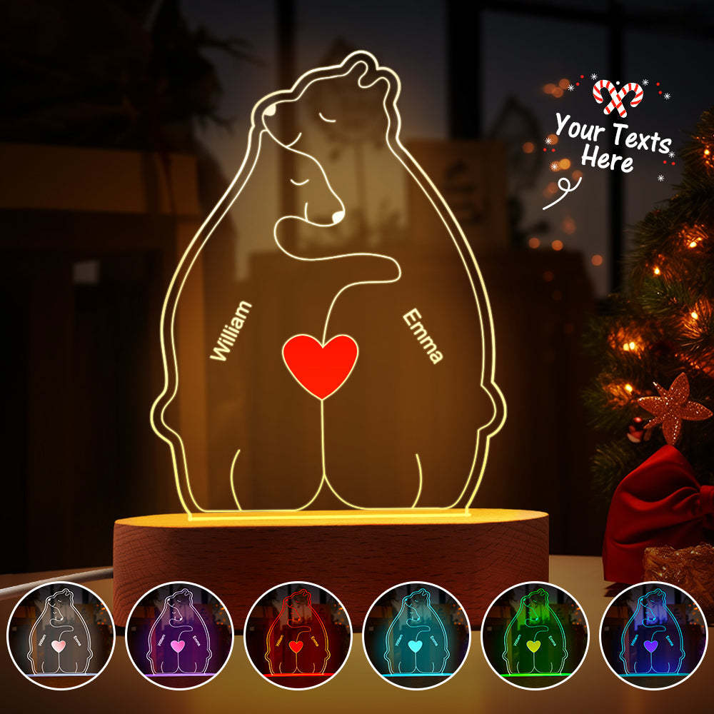 Personalized Names Warm Bear Family Acrylic Lamp Custom Night Light Best Christmas Gift -