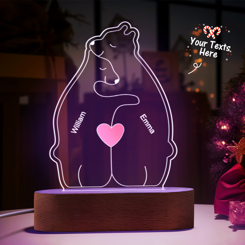 Personalized Names Warm Bear Family Acrylic Lamp Custom Night Light Best Christmas Gift -