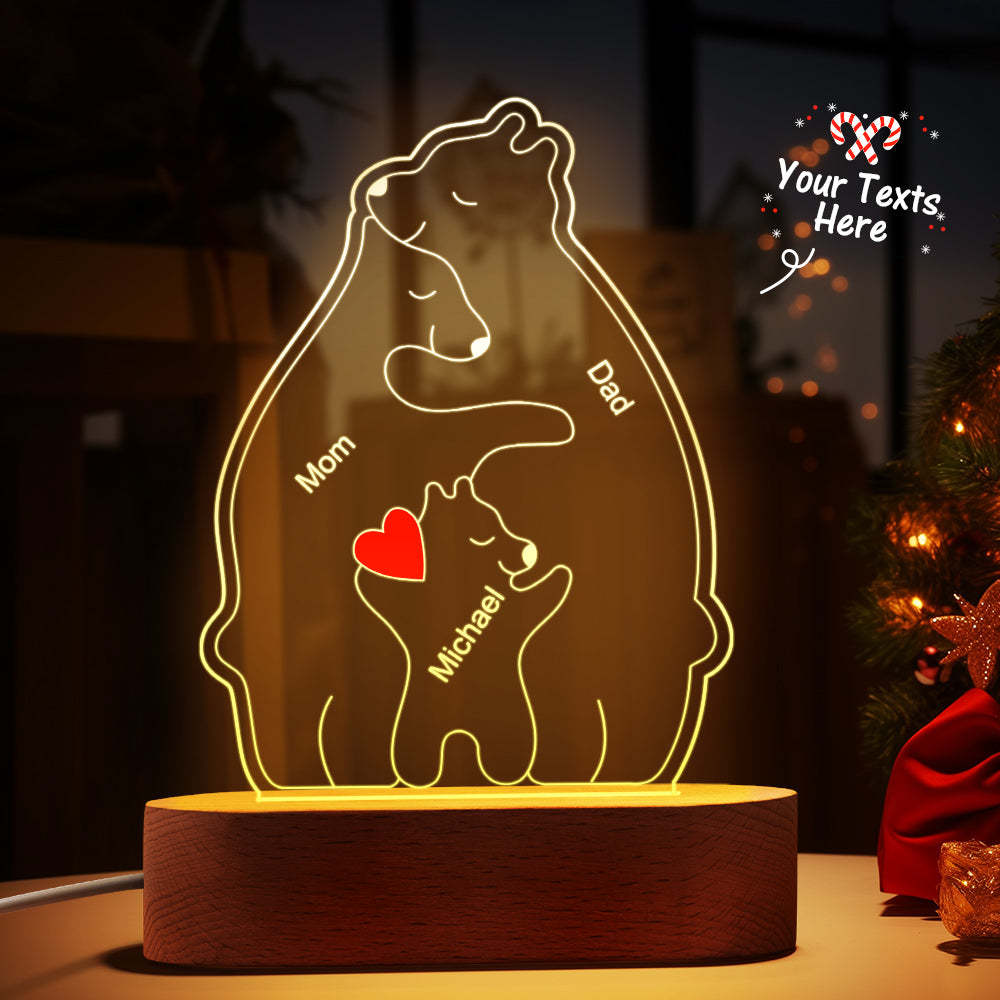 Personalized Names Warm Bear Family Acrylic Lamp Custom Night Light Best Christmas Gift -