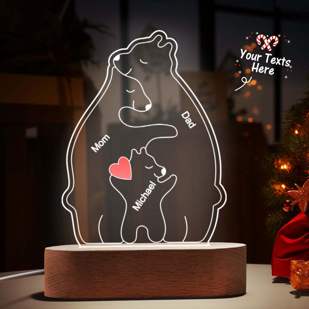 Personalized Names Warm Bear Family Acrylic Lamp Custom Night Light Best Christmas Gift -