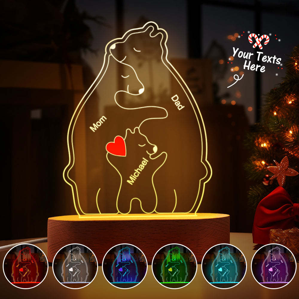 Personalized Names Warm Bear Family Acrylic Lamp Custom Night Light Best Christmas Gift -