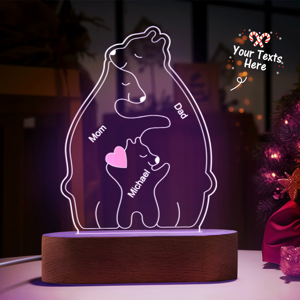 Personalized Names Warm Bear Family Acrylic Lamp Custom Night Light Best Christmas Gift -