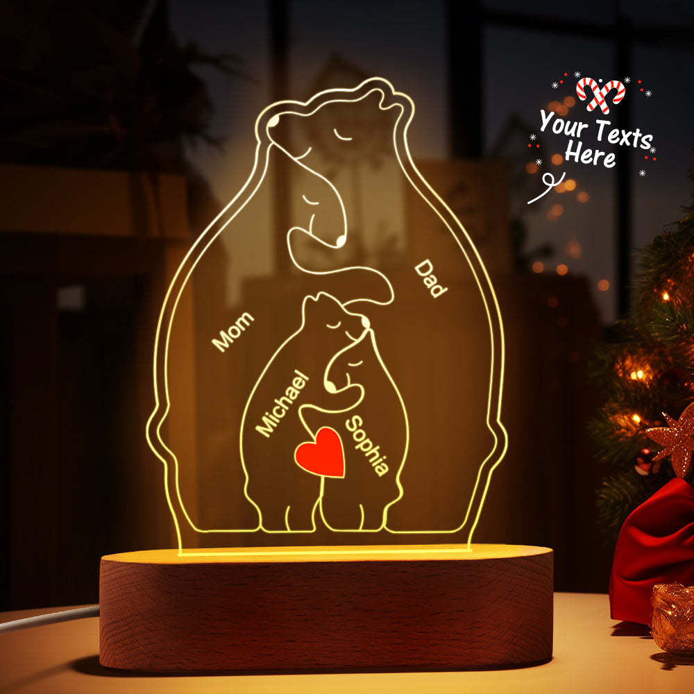 Personalized Names Warm Bear Family Acrylic Lamp Custom Night Light Best Christmas Gift -