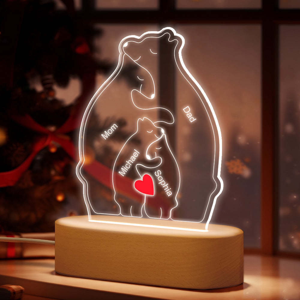 Personalized Names Warm Bear Family Acrylic Lamp Custom Night Light Best Christmas Gift -