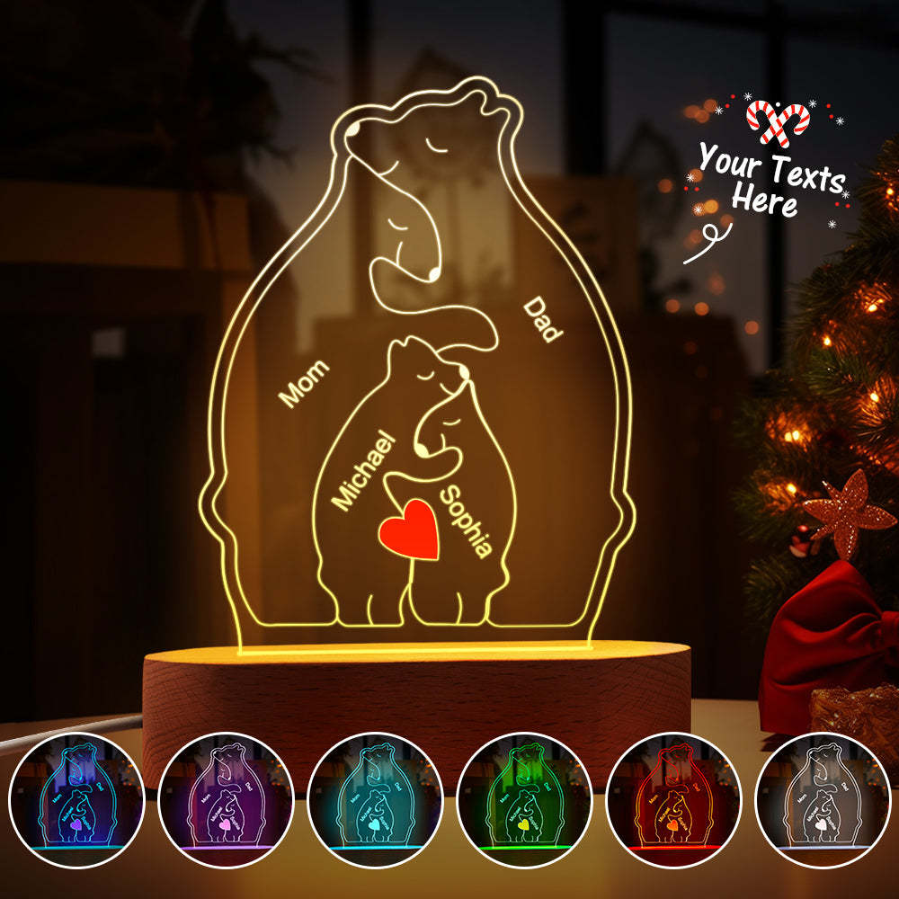 Personalized Names Warm Bear Family Acrylic Lamp Custom Night Light Best Christmas Gift -