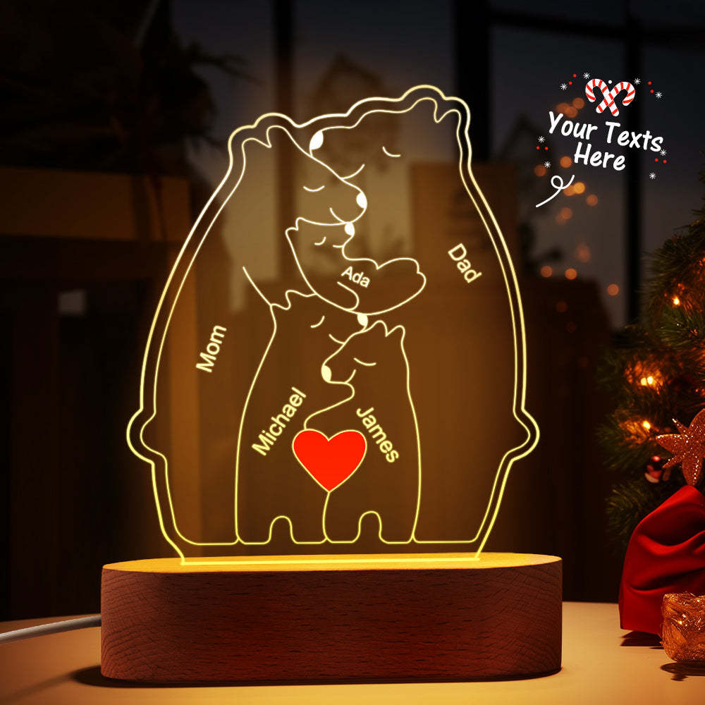 Personalized Names Warm Bear Family Acrylic Lamp Custom Night Light Best Christmas Gift -