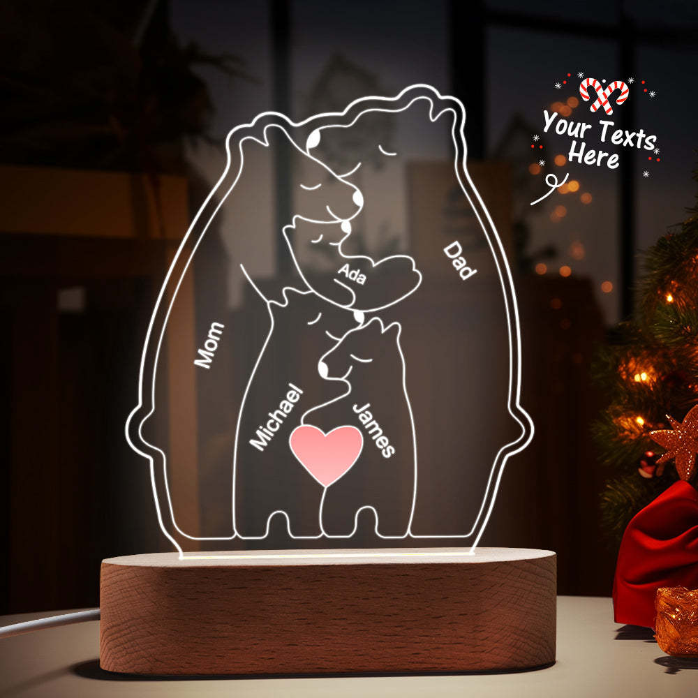 Personalized Names Warm Bear Family Acrylic Lamp Custom Night Light Best Christmas Gift -