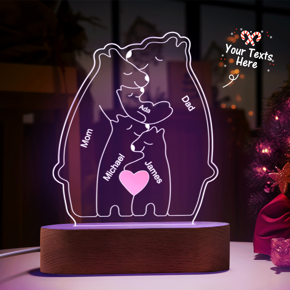 Personalized Names Warm Bear Family Acrylic Lamp Custom Night Light Best Christmas Gift -