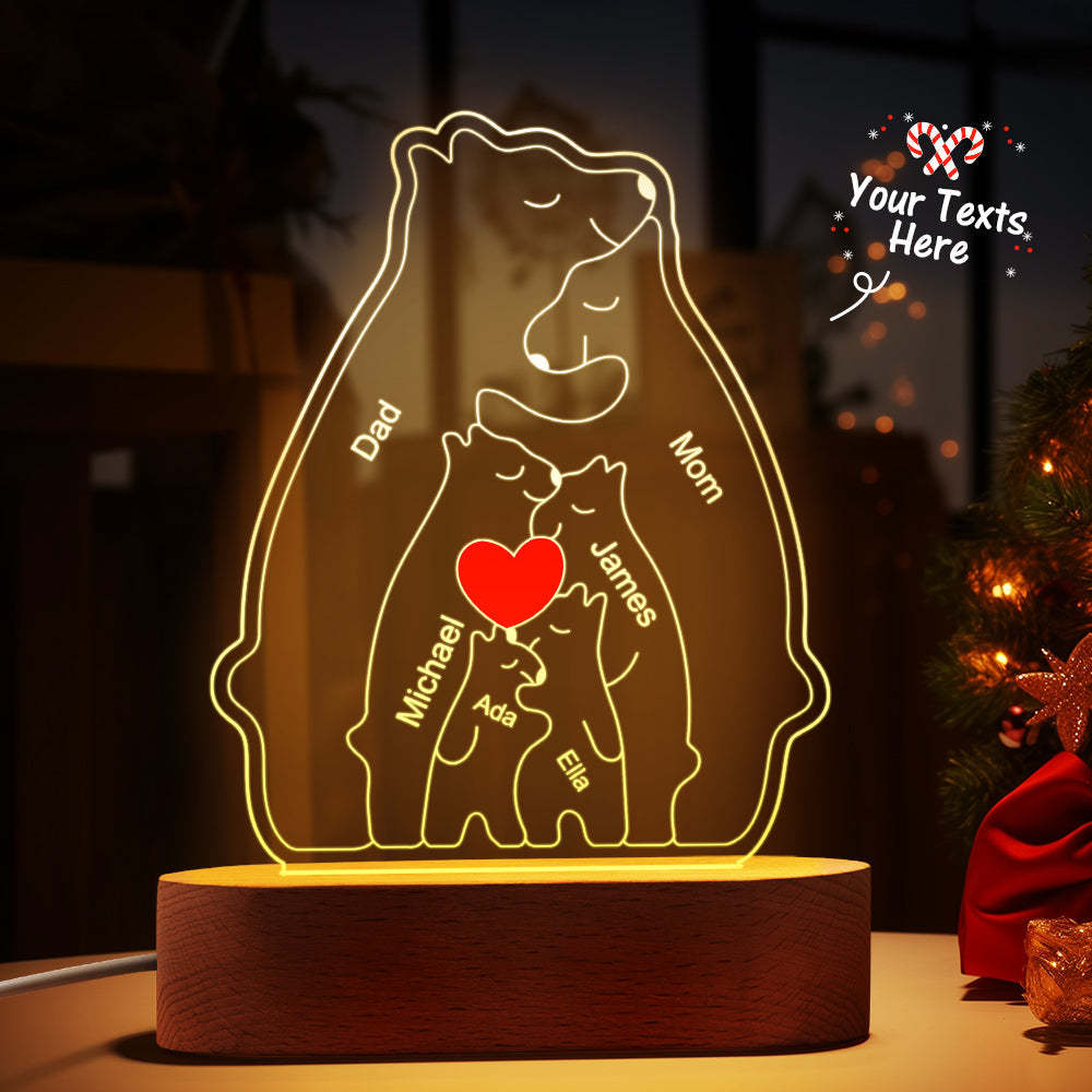 Personalized Names Warm Bear Family Acrylic Lamp Custom Night Light Best Christmas Gift -