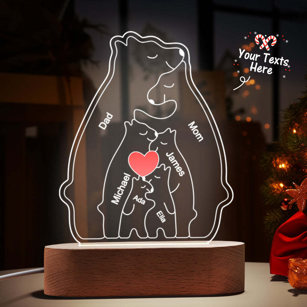 Personalized Names Warm Bear Family Acrylic Lamp Custom Night Light Best Christmas Gift -