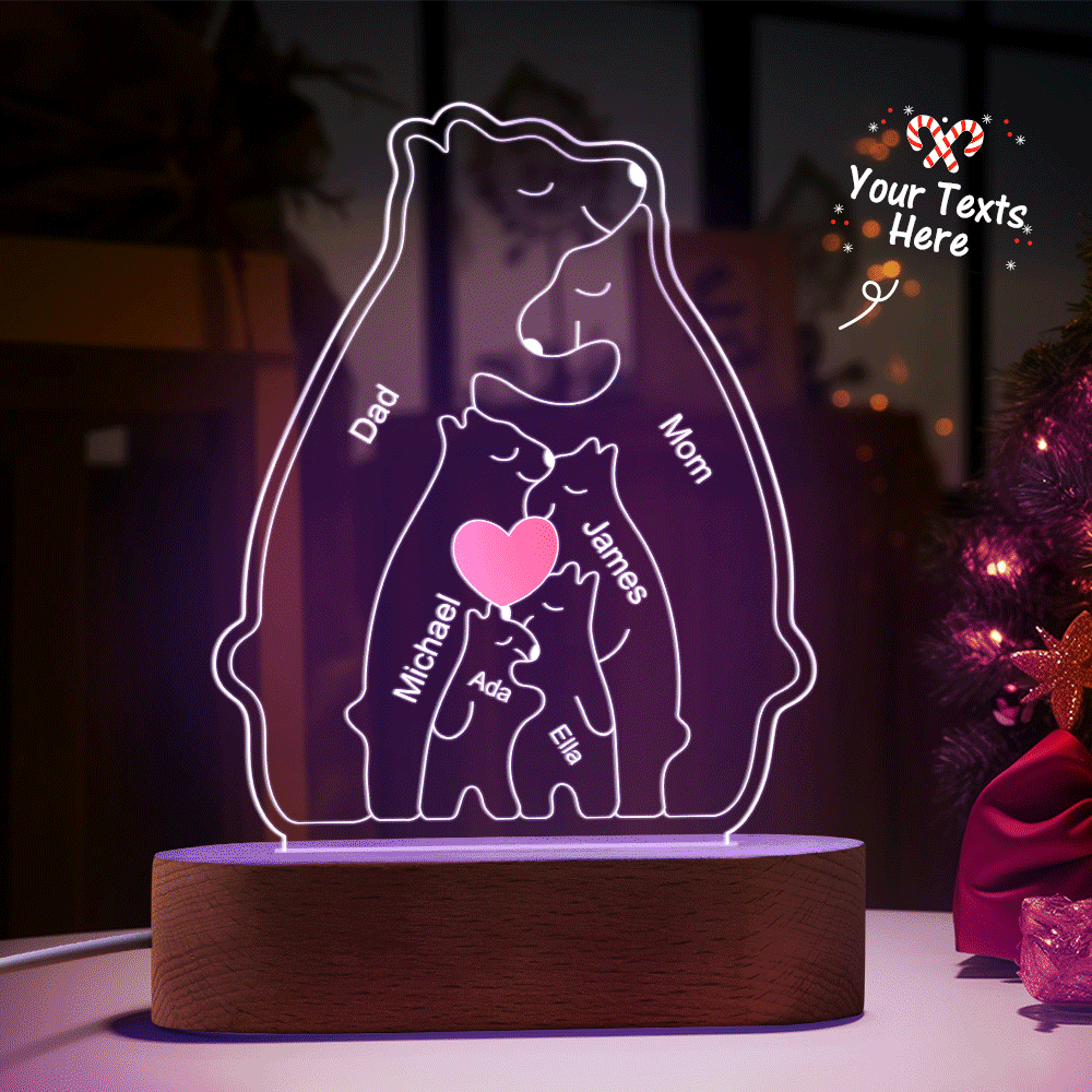 Personalized Names Warm Bear Family Acrylic Lamp Custom Night Light Best Christmas Gift -