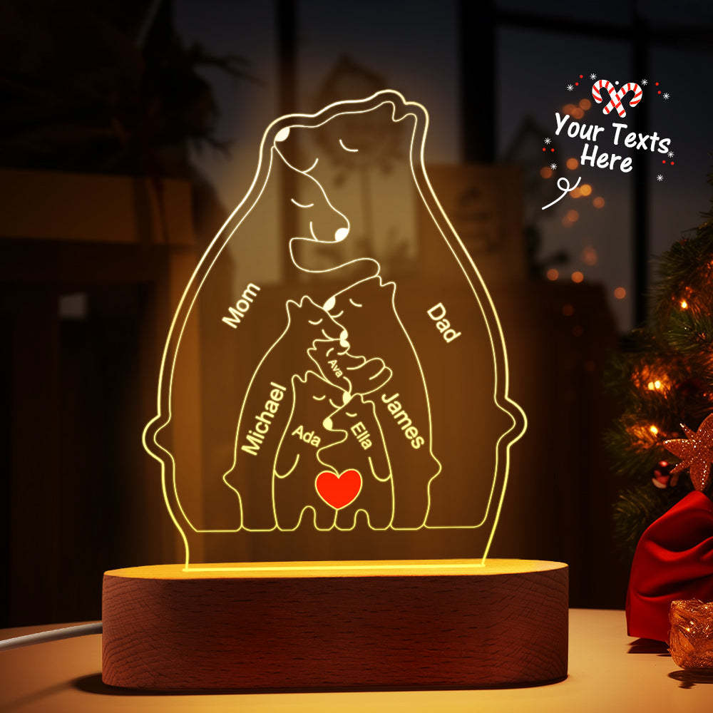 Personalized Names Warm Bear Family Acrylic Lamp Custom Night Light Best Christmas Gift -