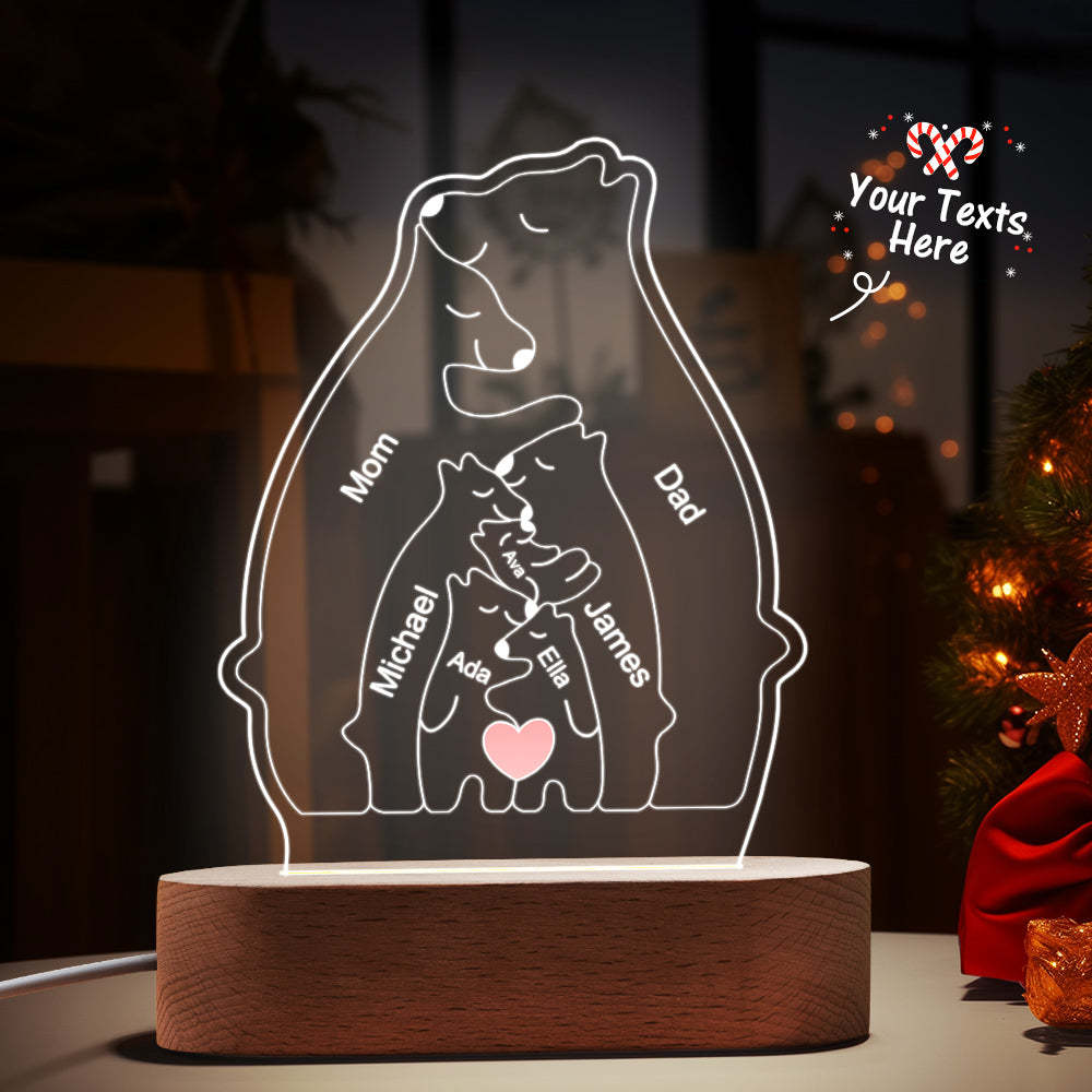 Personalized Names Warm Bear Family Acrylic Lamp Custom Night Light Best Christmas Gift -
