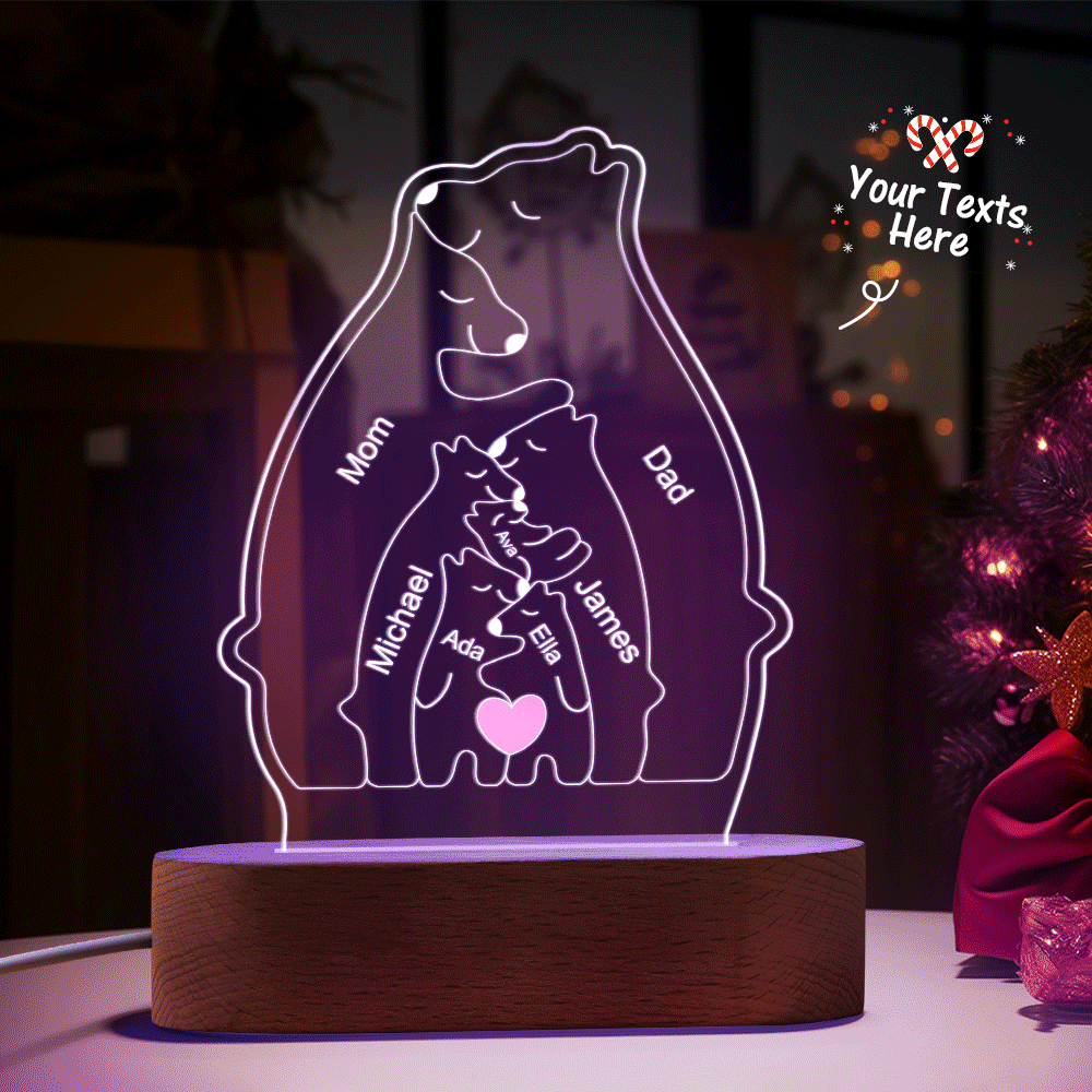 Personalized Names Warm Bear Family Acrylic Lamp Custom Night Light Best Christmas Gift -