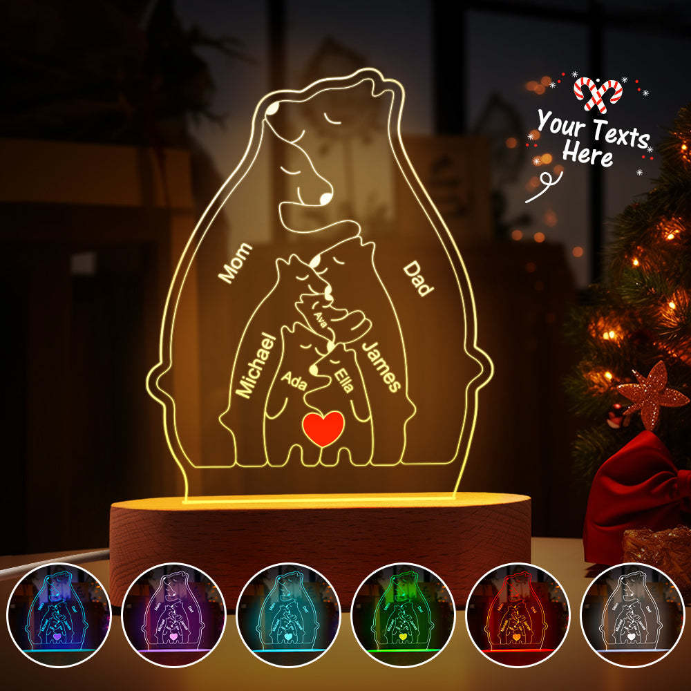 Personalized Names Warm Bear Family Acrylic Lamp Custom Night Light Best Christmas Gift -
