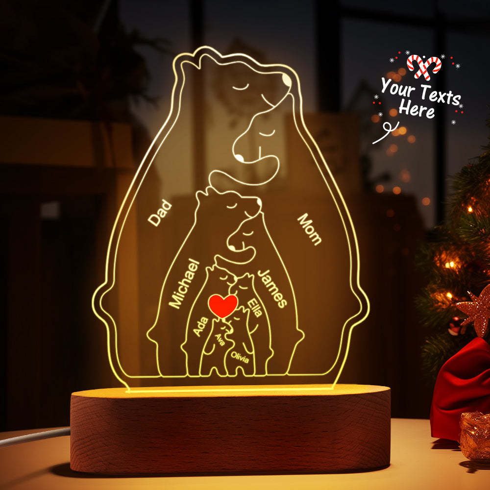 Personalized Names Warm Bear Family Acrylic Lamp Custom Night Light Best Christmas Gift -