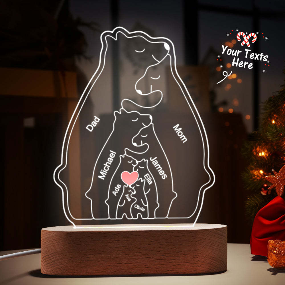 Personalized Names Warm Bear Family Acrylic Lamp Custom Night Light Best Christmas Gift -